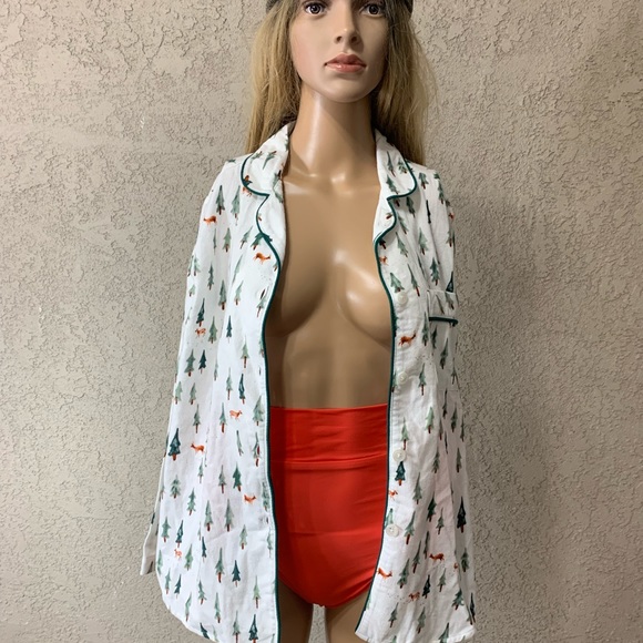 NWT Sleep Sense Christmas Trees Print Portuguese Flannel Sleep Top Size S - Picture 8 of 13